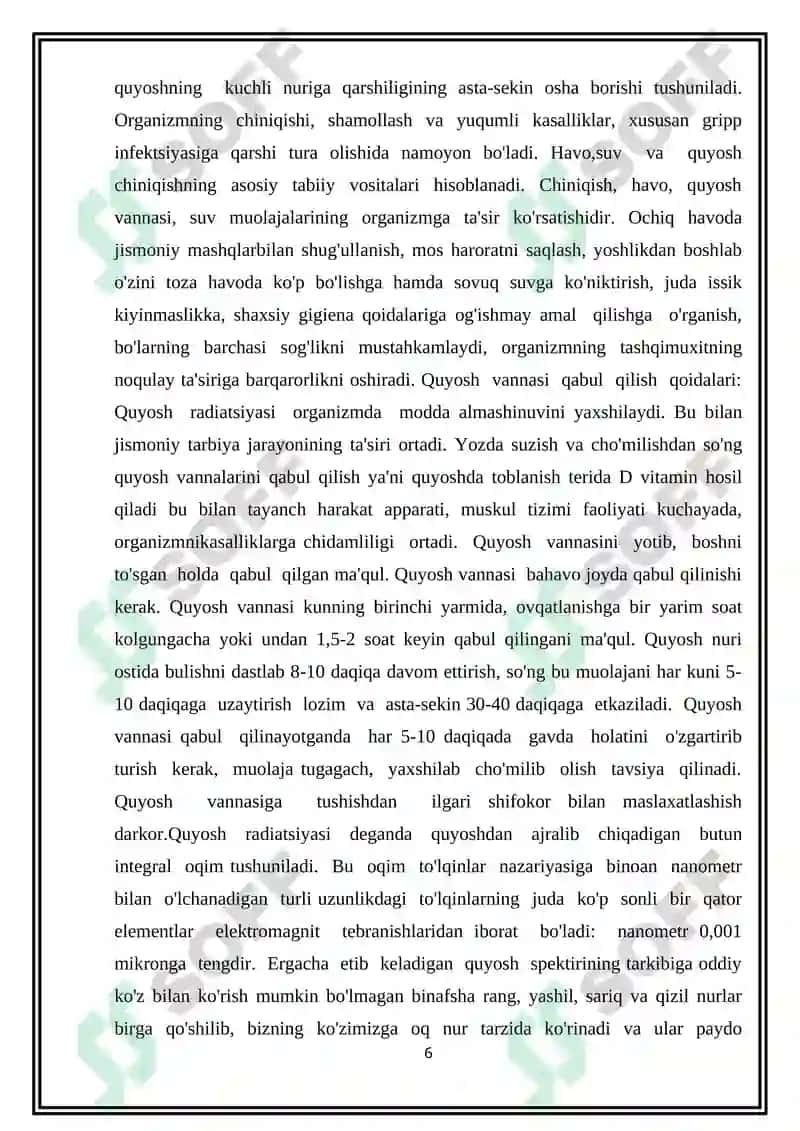 Tabiatning sog’lomlashtiruvchi kuchlari va gigiyenik omillar 6
