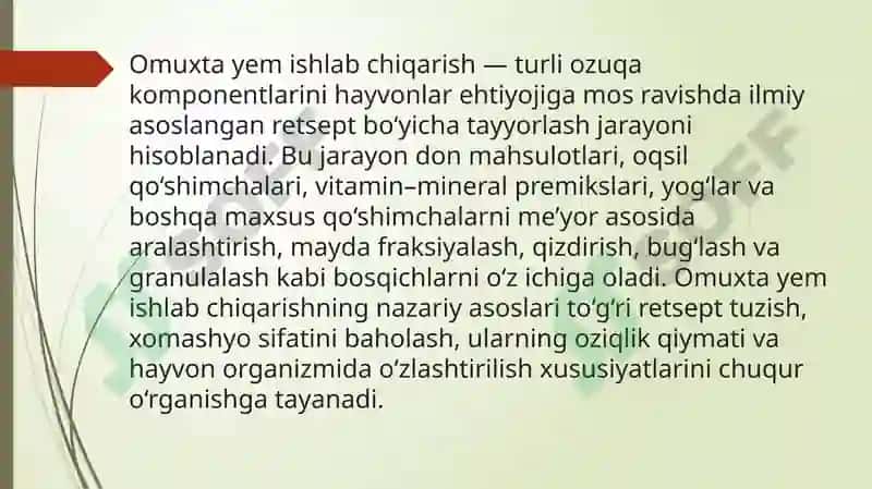 Omuxta yem komponentlarini biriktirish 6