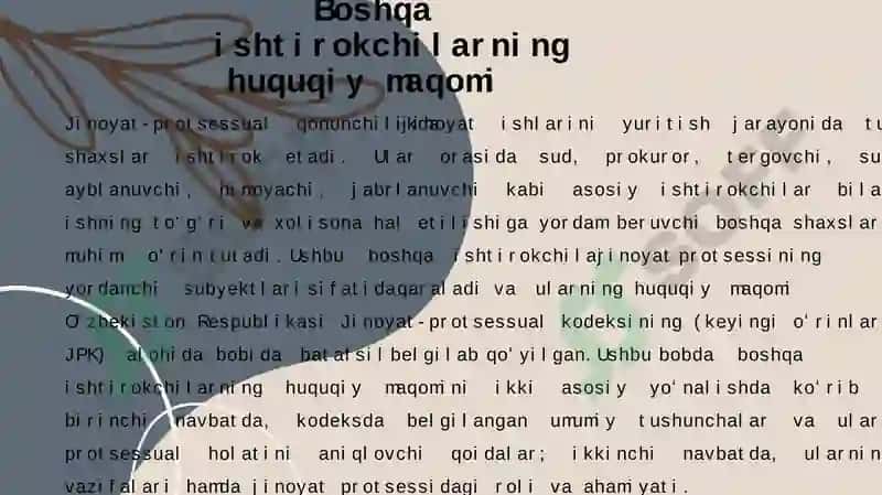 JINOYAT PROTSESSIDA ISHTIROK ETUVCHI BOSHQA SHAXSLAR 6