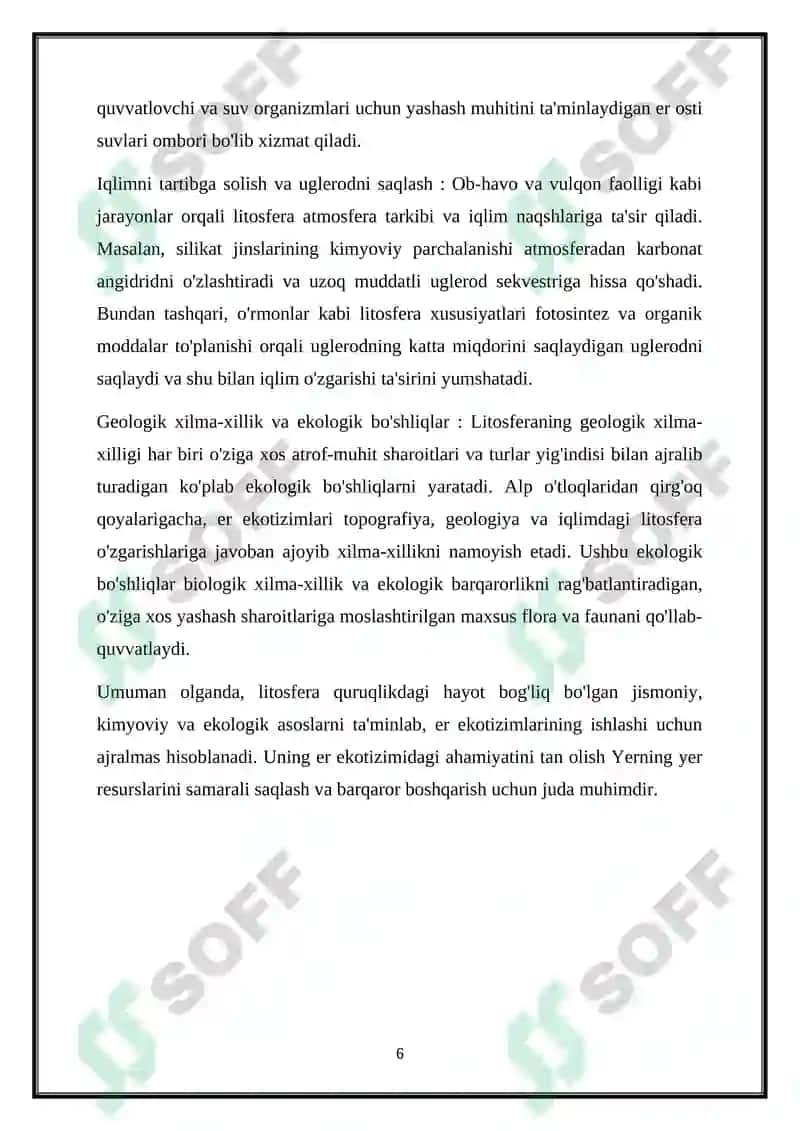 Litosferaning EKOLOGIK FUNKSIYASI 6