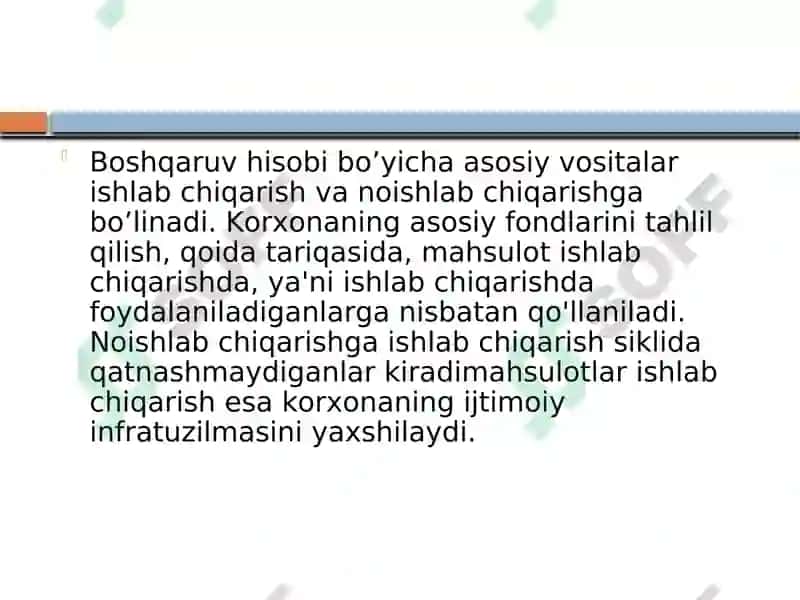 Korxona asosiy fondlaridan foydalanishni yaxshilash yo’llari 6