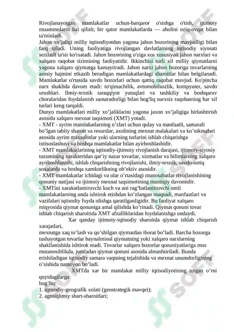 JAHON XOʻJALIGI TARAQQIYOTINING XOZIRGI ZAMON XUSUSIYATLARI 6