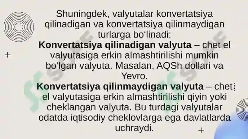 VALYUTA VA VALYUTA KURSI TUSHUNCHASI. 6