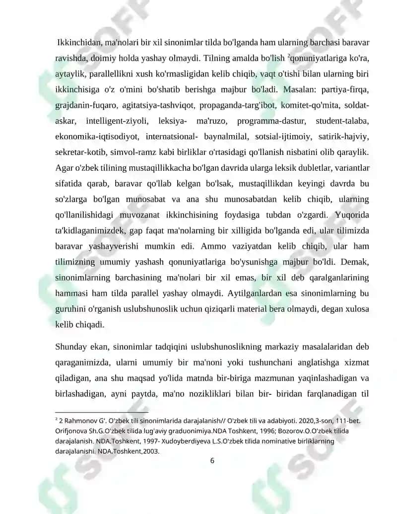 O'zbek tilshunosligida sinonimiya hodisasi kurs ishi 6