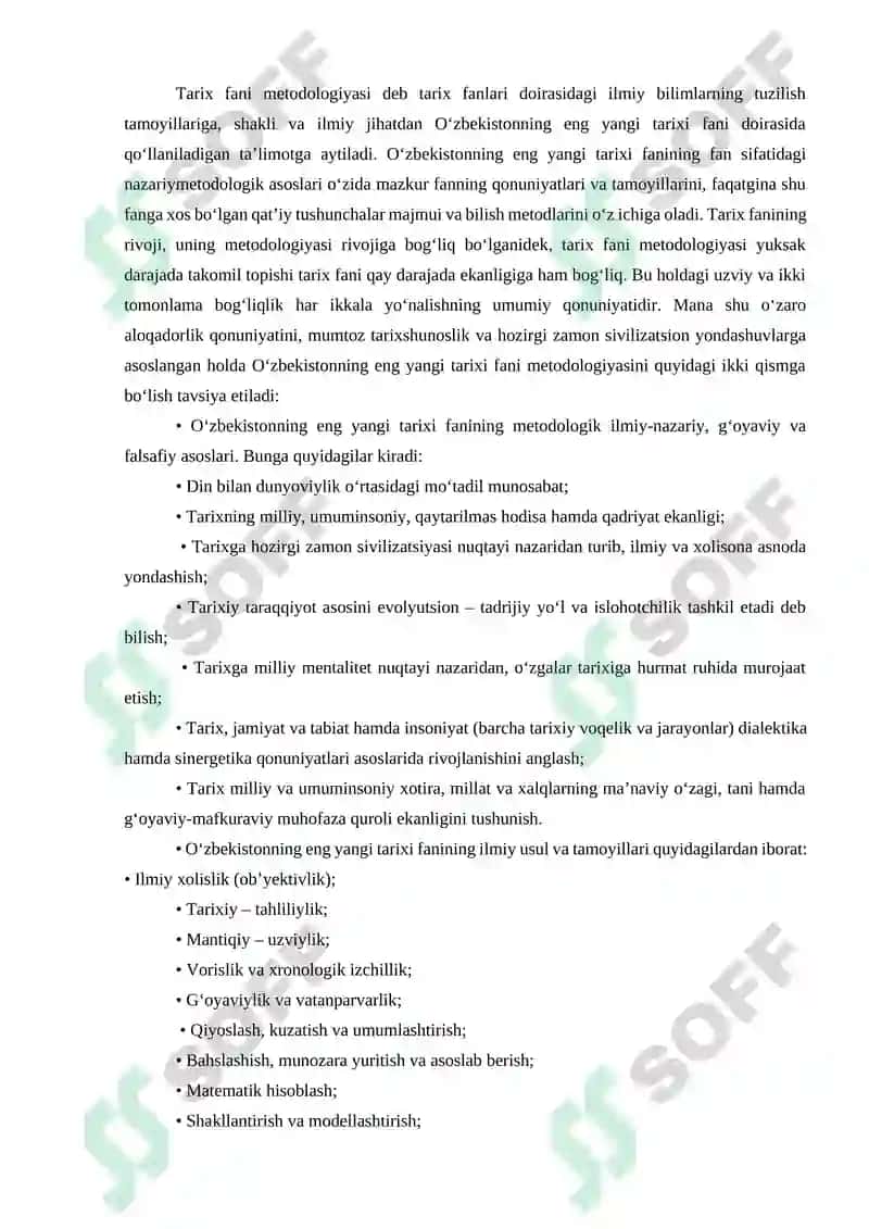 O'zbekistonning eng yangi tarixi fanining peredmeti va vazifzsi 6