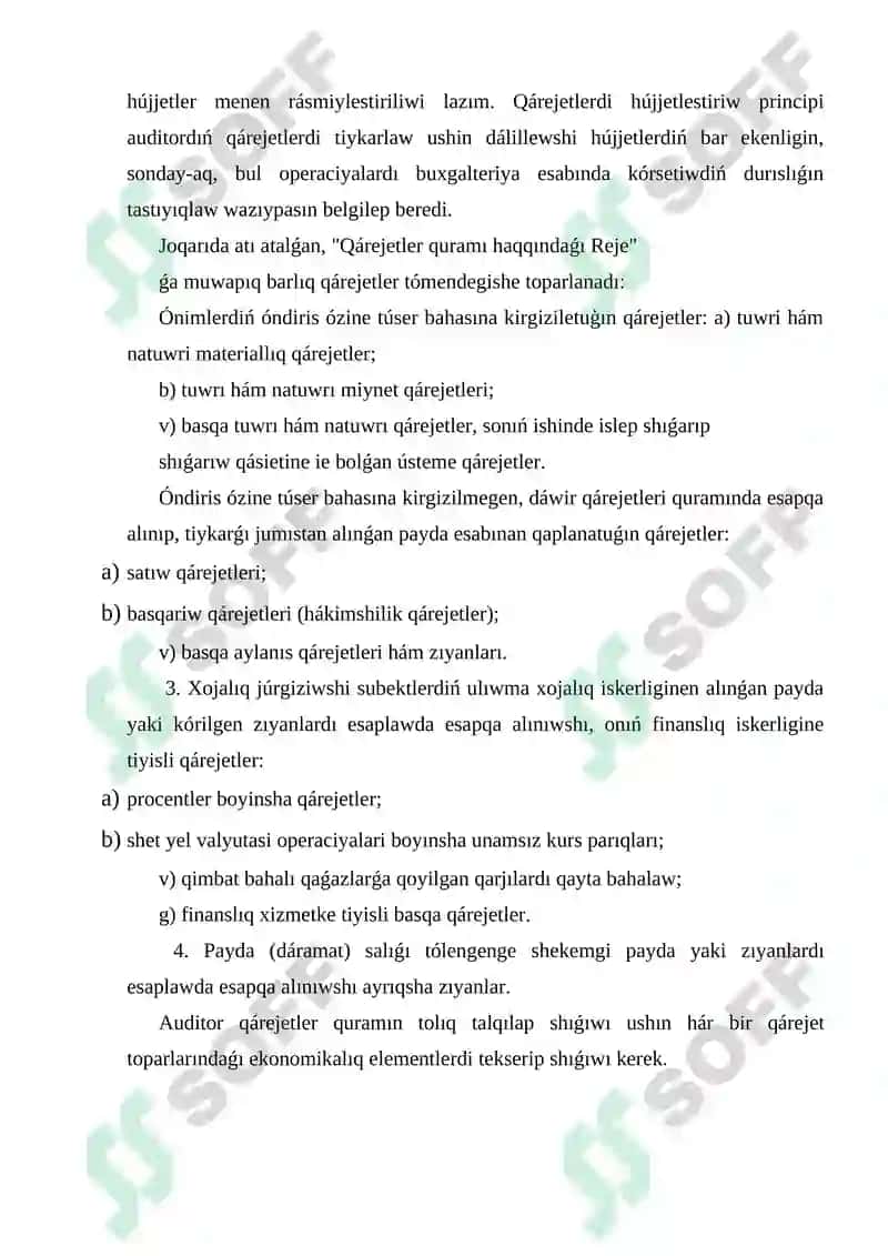 Kárxanada óndiris qárejetleri auditin ótkeriwdi rejelestiriw 6