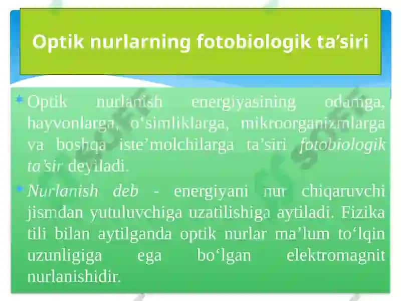 OPTIK NURLARNING FOTOBIOLOGIK TA’SIRLARI 6