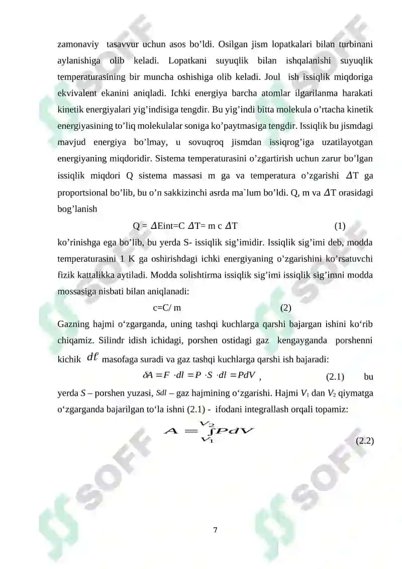 Termodinamika fanining rivojlanish bosqichlari va vazifalari. 6