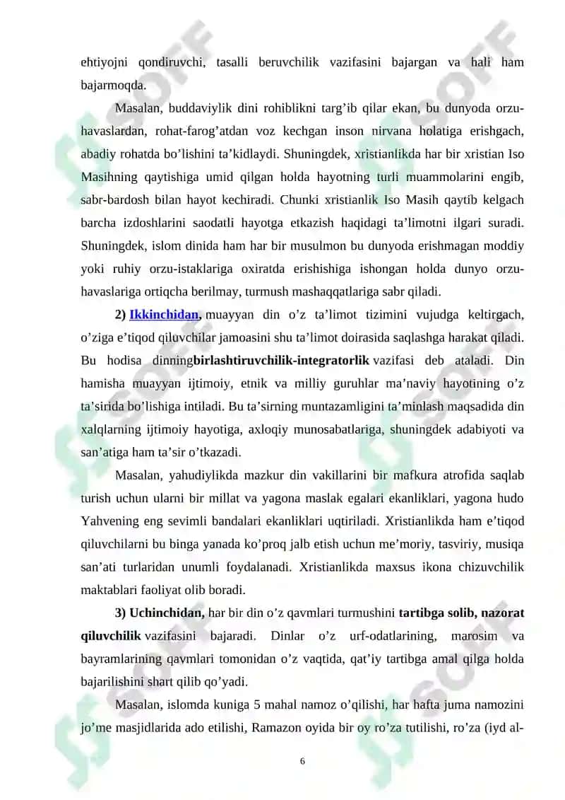 DINNING IJTIMOIY VAZIFALARI 6