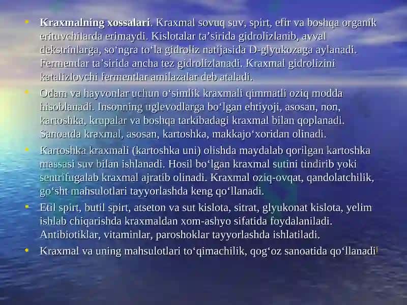 Un va kraxmal.Shakar,asal,patoka 6