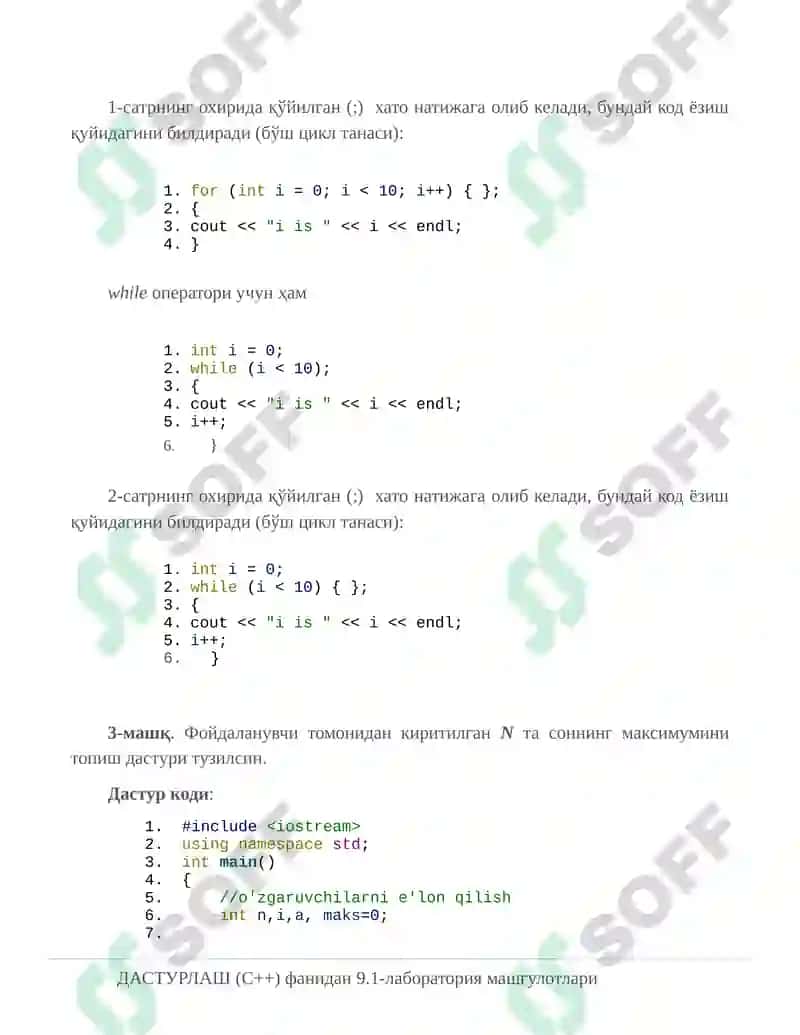 For – параметрли такрорлаш операторларига доир дастурлар тузиш. 6
