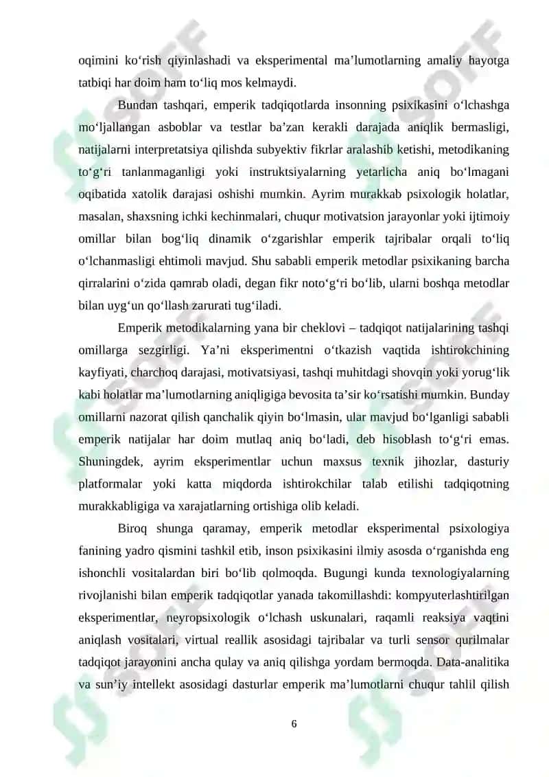 Eksperimental psixologiyada emperik metodikalarning yutuq va kamchiliklari. 6