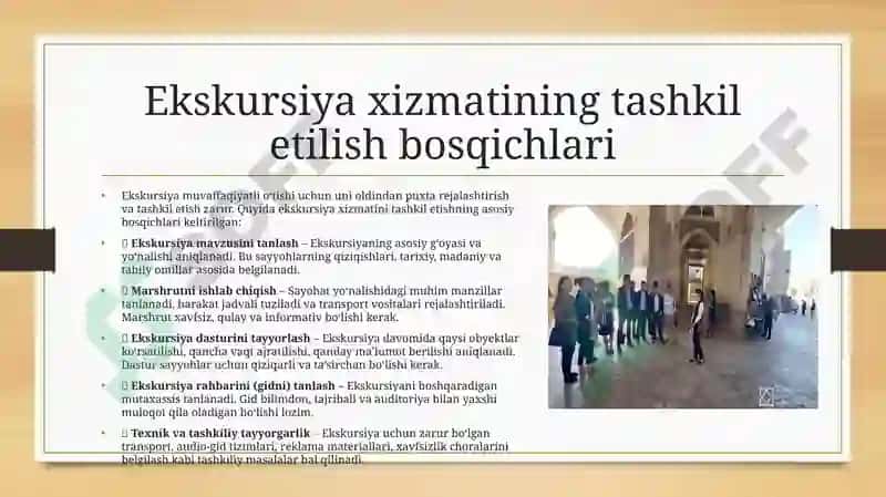 Ekskursiya xizmatining tashkiliy masalalari 6