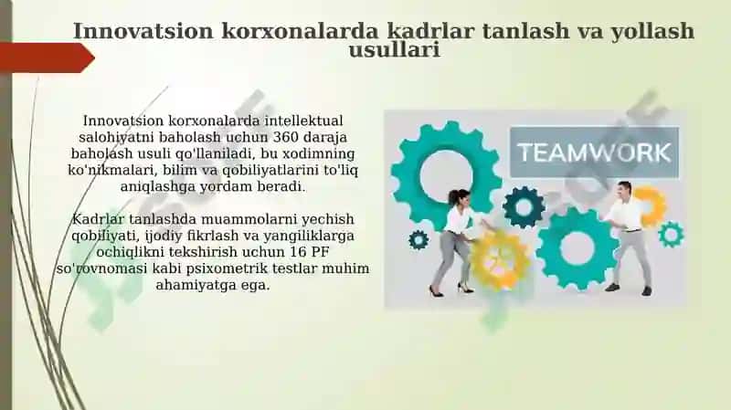 Innovatsion sohada kadrlarni boshqarish mexanizmi 6