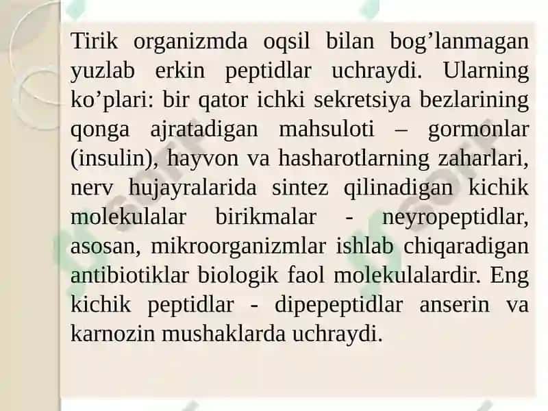 Peptidlarning biologik vazifalari 6
