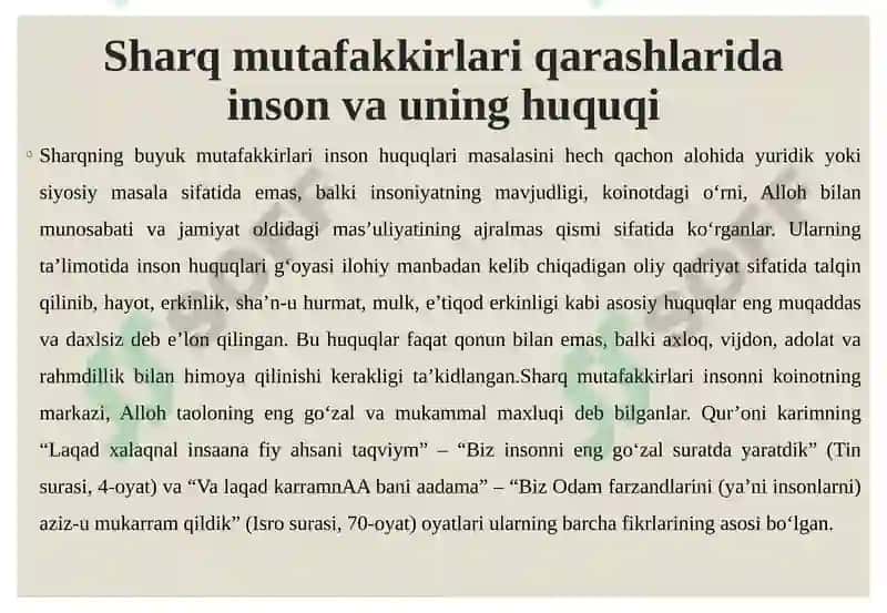 Sharq mutafakkirlari ta’limotida inson huquqlari g‘oyasi 6