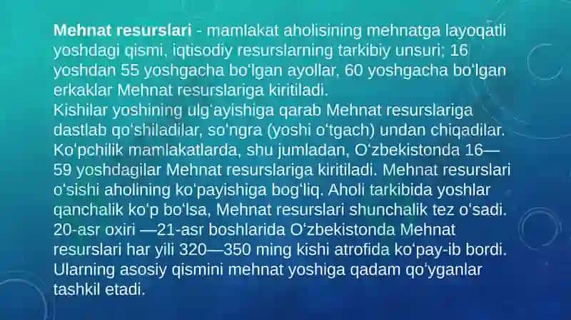 Mehnat unumdorligi va mehnat resurslari 6