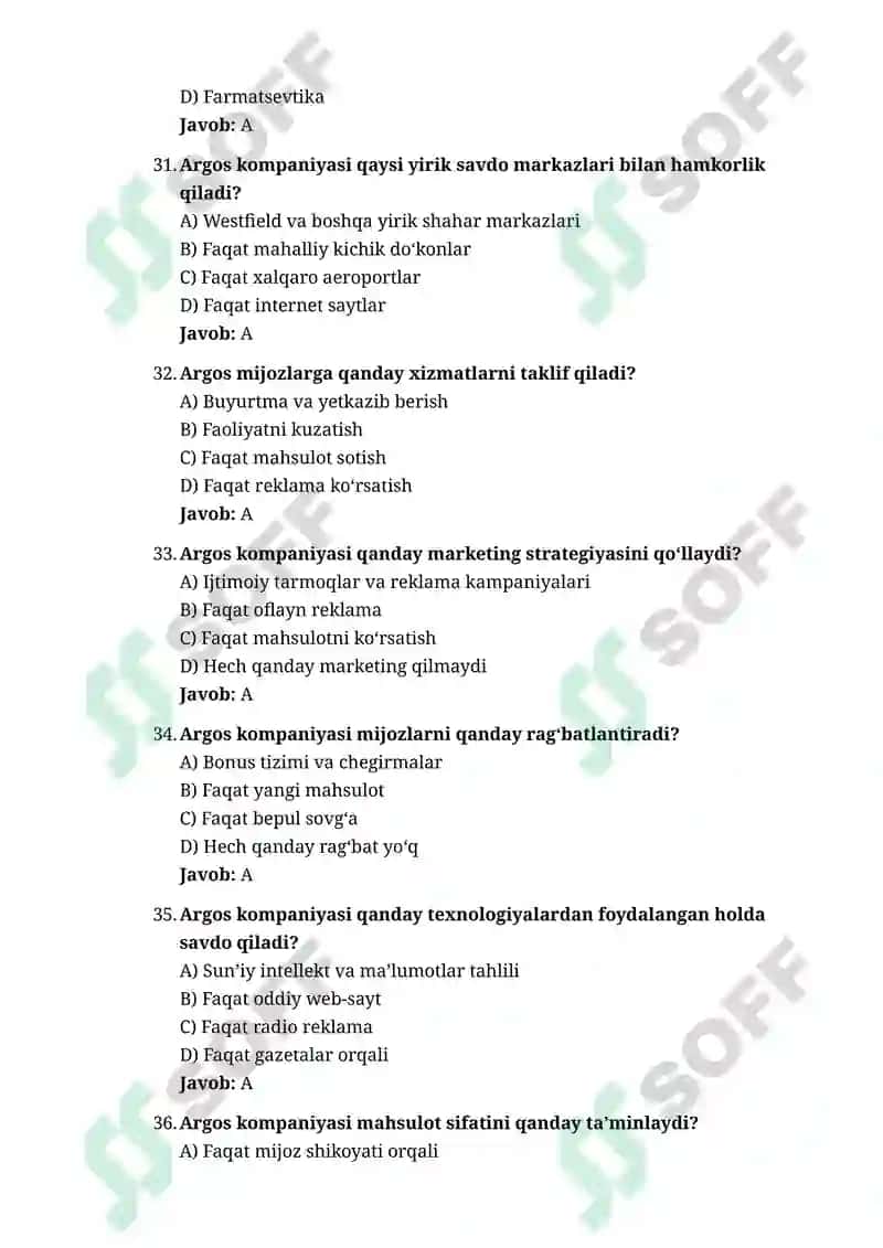 Argos 2025-yilgi  (Zamonaviy Texnologiya) 500 test javoblari bn 6