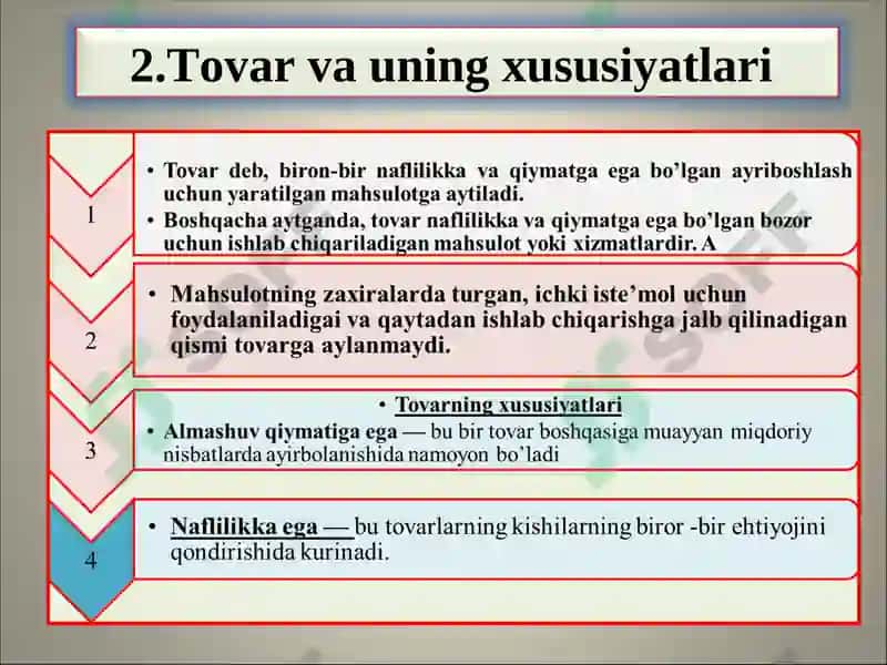 IQTISODIYOTDA TOVAR VA PUL 6