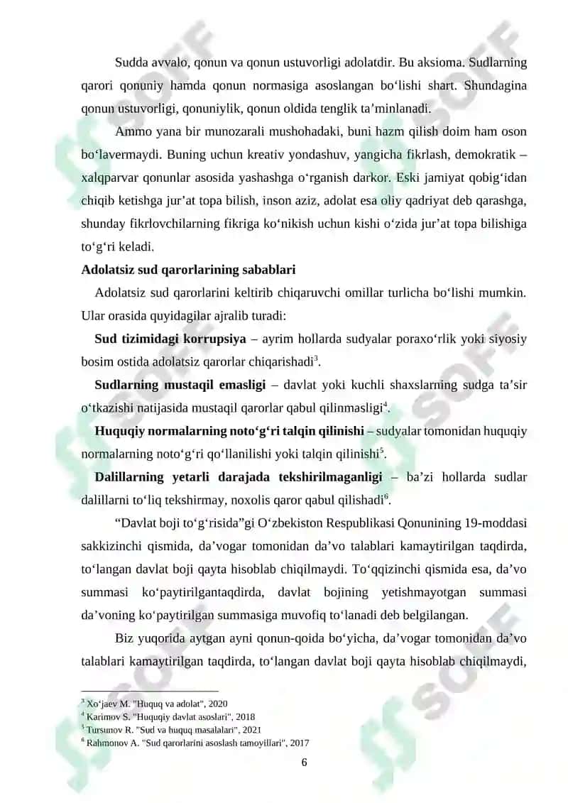 ADOLATSIZ HUKM, HAL QILUV QARORI, AJRIM YOKI QAROR CHIQARISHNING JINOIY-HUQUQIY XUSUSIYATLARI 6