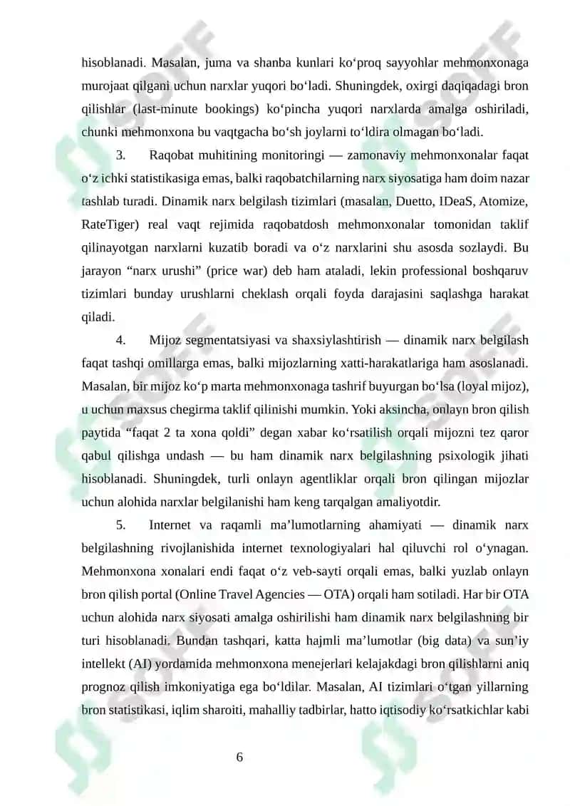 “DINAMIK NARX BELGILASH (DYNAMIC PRICING) TIZIMI: MEHMONXONALAR MISOLIDA” 6