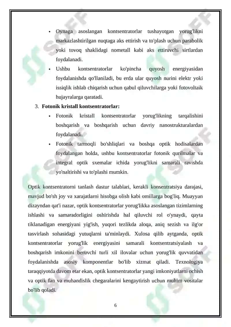 Optik konsentrator 6