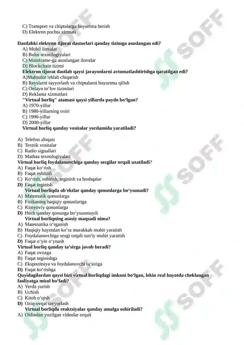 Informatika va AKT fanidan yakuniy bosqichda tushadigan savollar. va javoblari bilan. 6