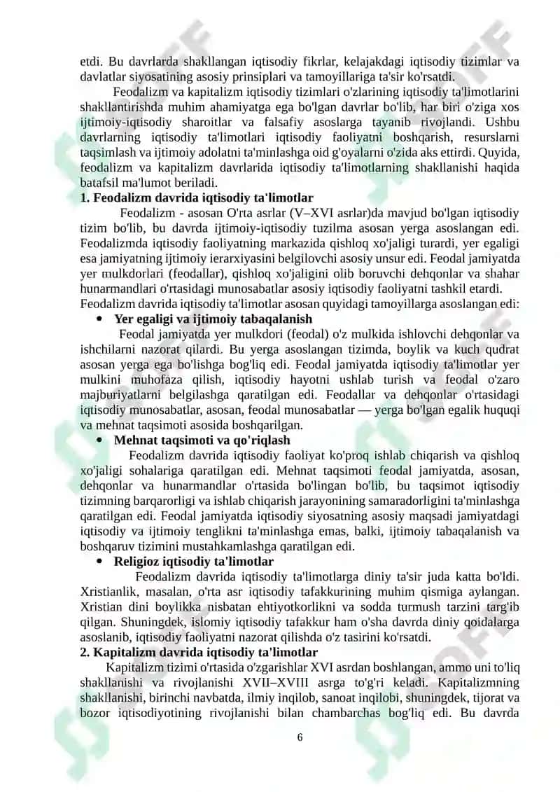 HOZIRGI ZAMON IQTISODIY TA’LIMOTLARINING ASOSIY YO’NALISHLARI 6