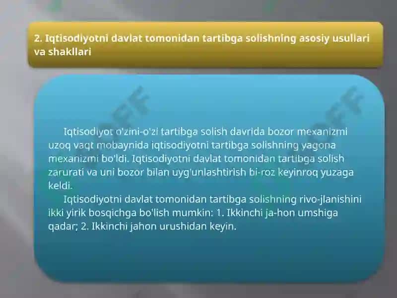 BOZOR IQTISODIYOTI SHAROITIDA DAVLATNING IQTISODIY ROLI VA VAZIFALARI 6
