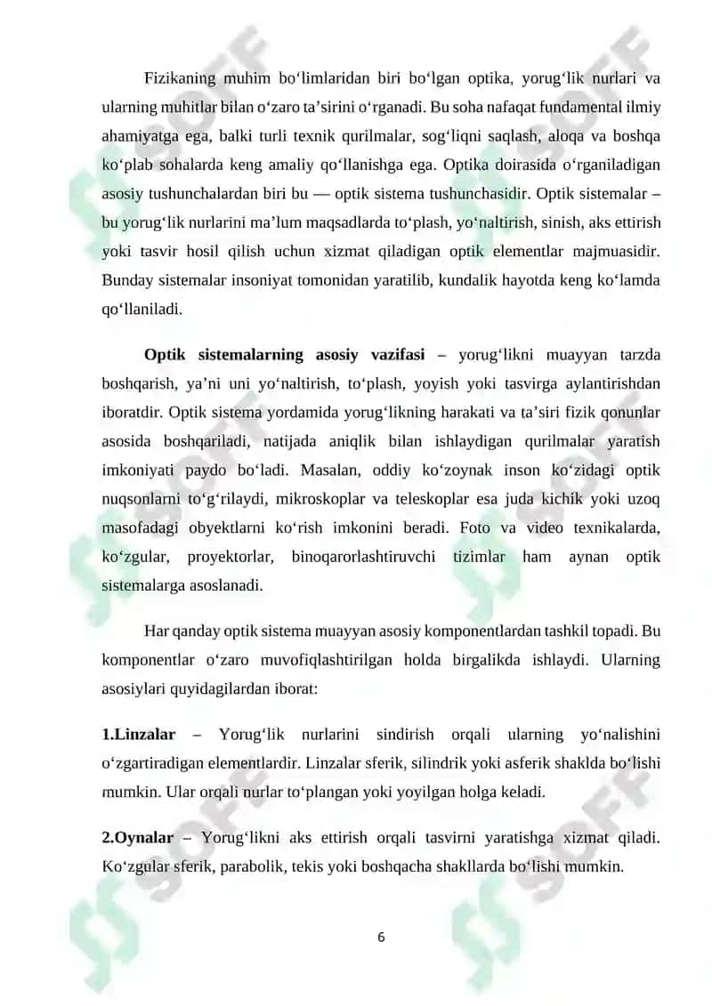 OPTIK SISTEMALARNING ABERATSIYASI KURS ISHI 6
