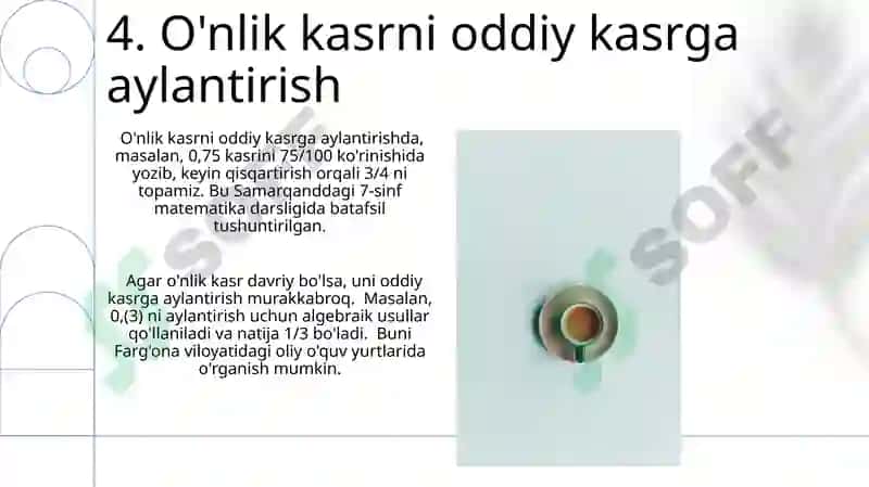 Oddiy kasrni o'nli kasrlarga aylantirish 6