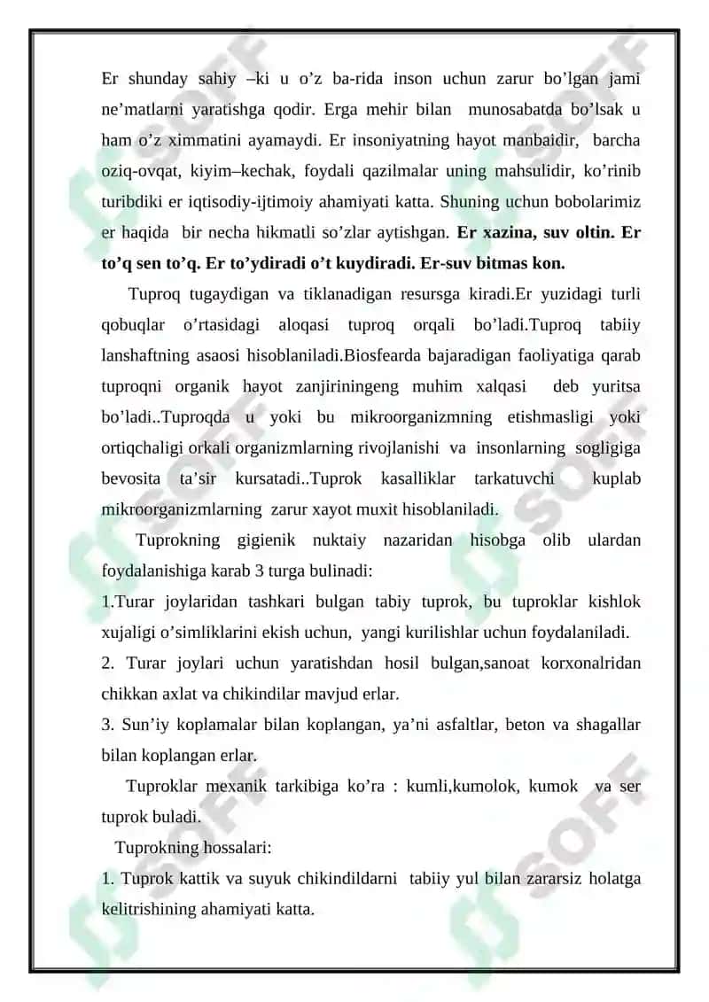 Litosfera: Tuproqlar turlari va vazifalari 6