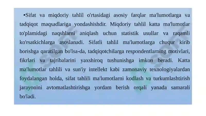Sifatli ma'lumotlarni tahlil qilish 6