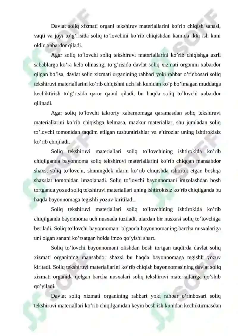 Soliq tekshiruvlari natijalari va ularni rasmiylashtirish tartibi 6