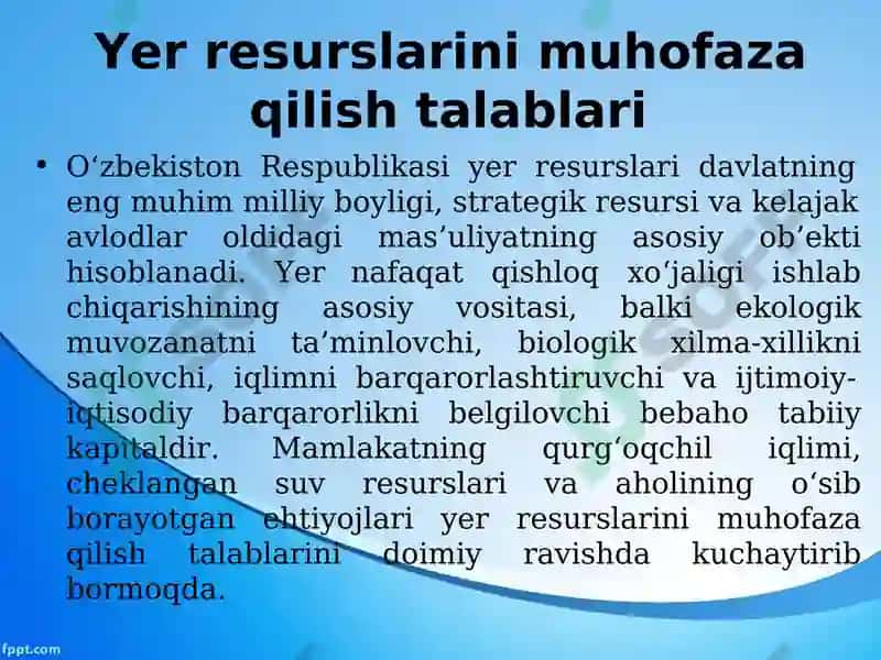 Yer va Suvlarni Muhofaza Qilish Talablari 6