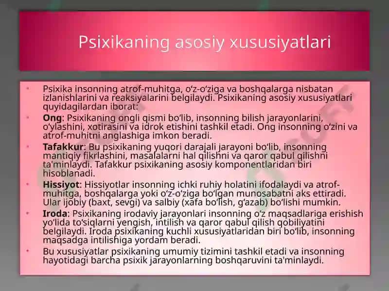 Psixika va psixik xodisalar olami 6