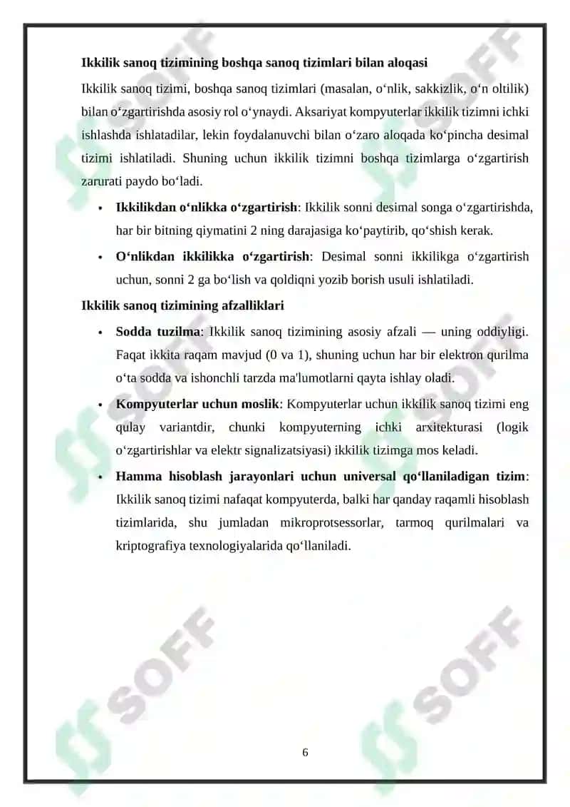 Ikkilik sanoq sistemasining tadbiqi 6