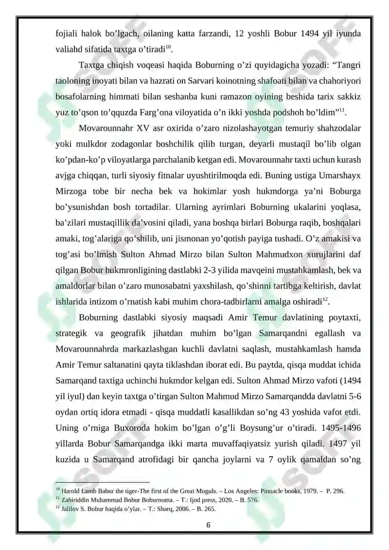 Zahiriddin Muhammad Boburning “Boburnoma” asari manba sifatida 6