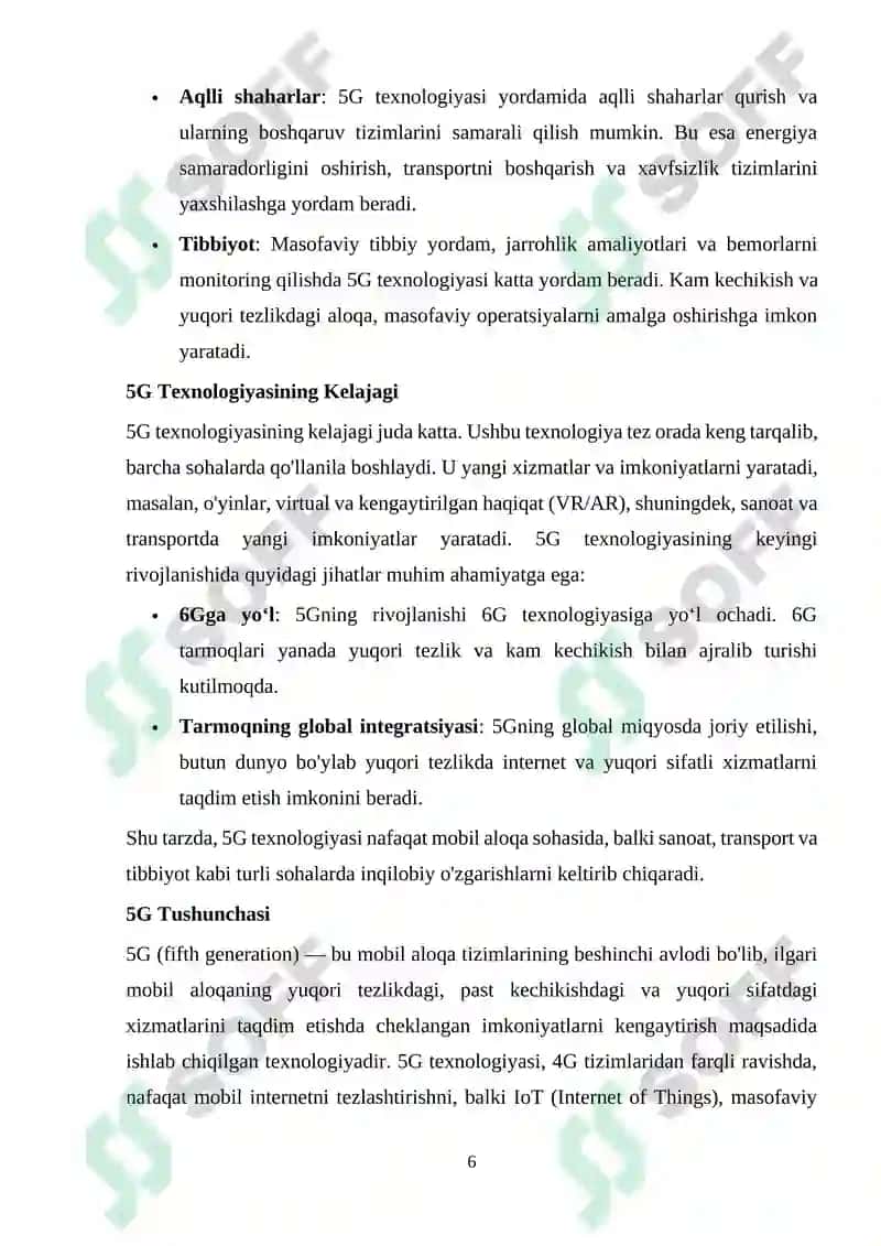 5 G harakatdagi aloqa sotali tarmoqlarining standartlari 6