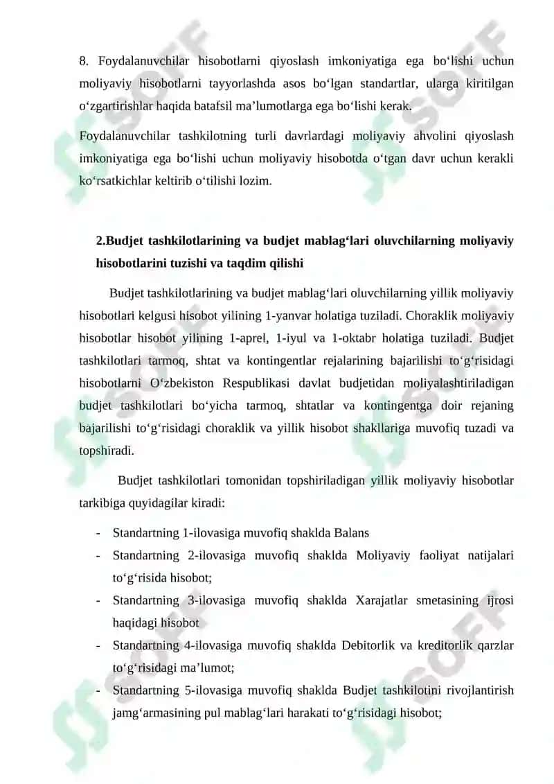 Budjet hisobining 1,2,3,4,5 standartlari va ularning mazmuni 6