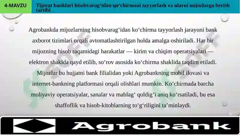 Malakaviy Amaliyot Hisoboti agro bank 6