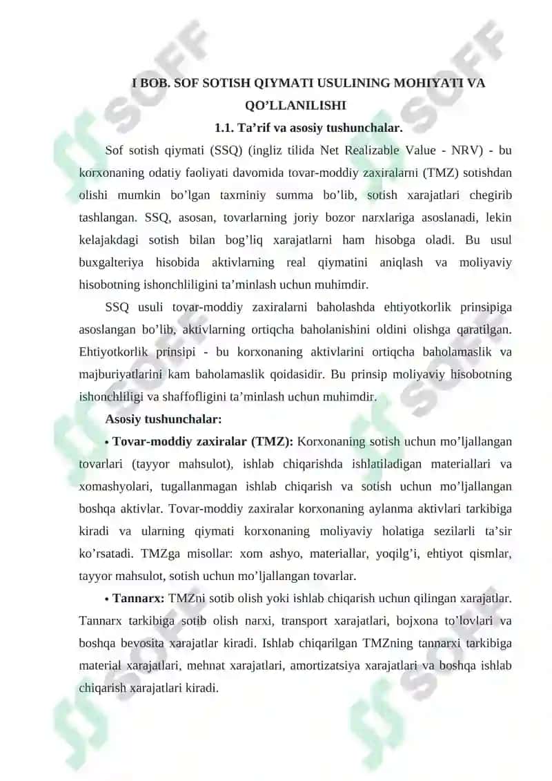 SOF SOTISH QIYMATI USULI 6