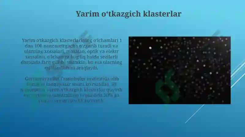 Klasterlar: olinishi, xossalari va ishlatilishi 6