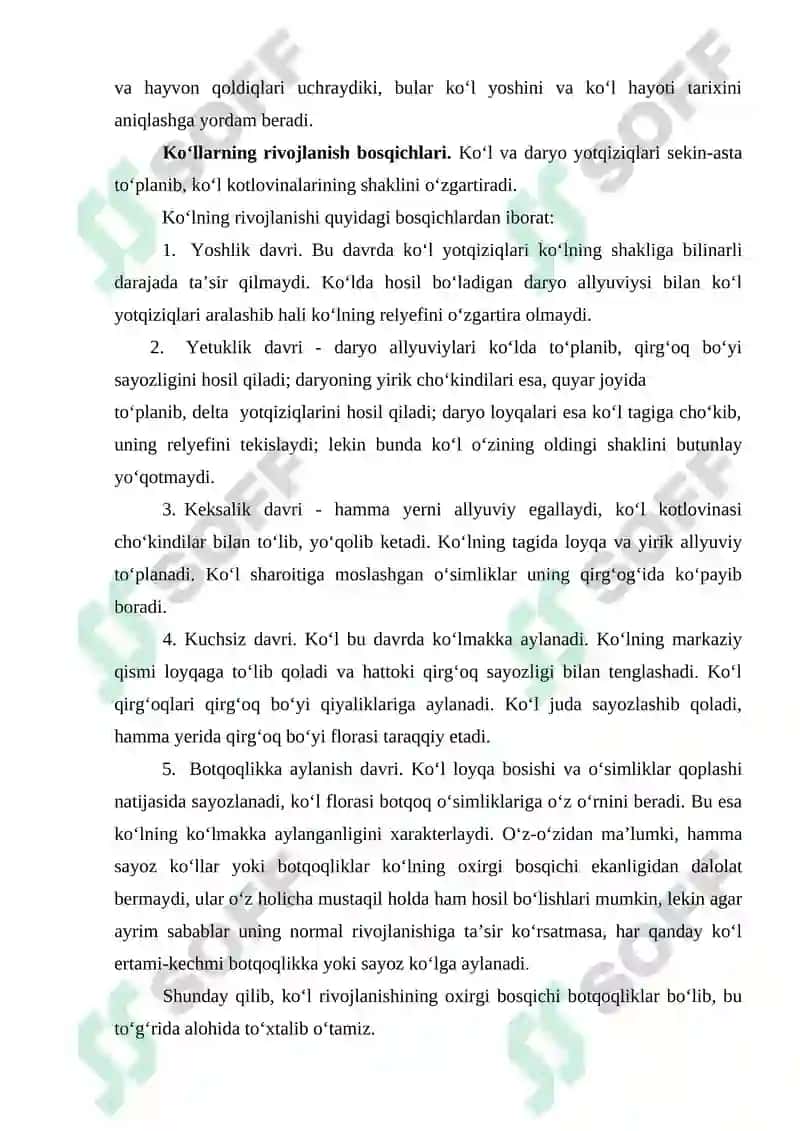 KO‘L VA BOTQOQLIKLARNING GEOLOGIK ISHI 6