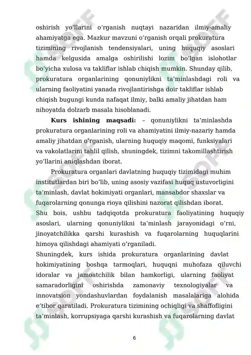 QONUNIYLIKNI TA’MINLASHDA PROKRATURA ORGANLARINING FAOLIYATI 6