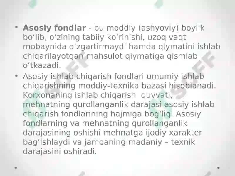 Korxonaning asosiy fondlari va ishlab chiqarish quvvati 6
