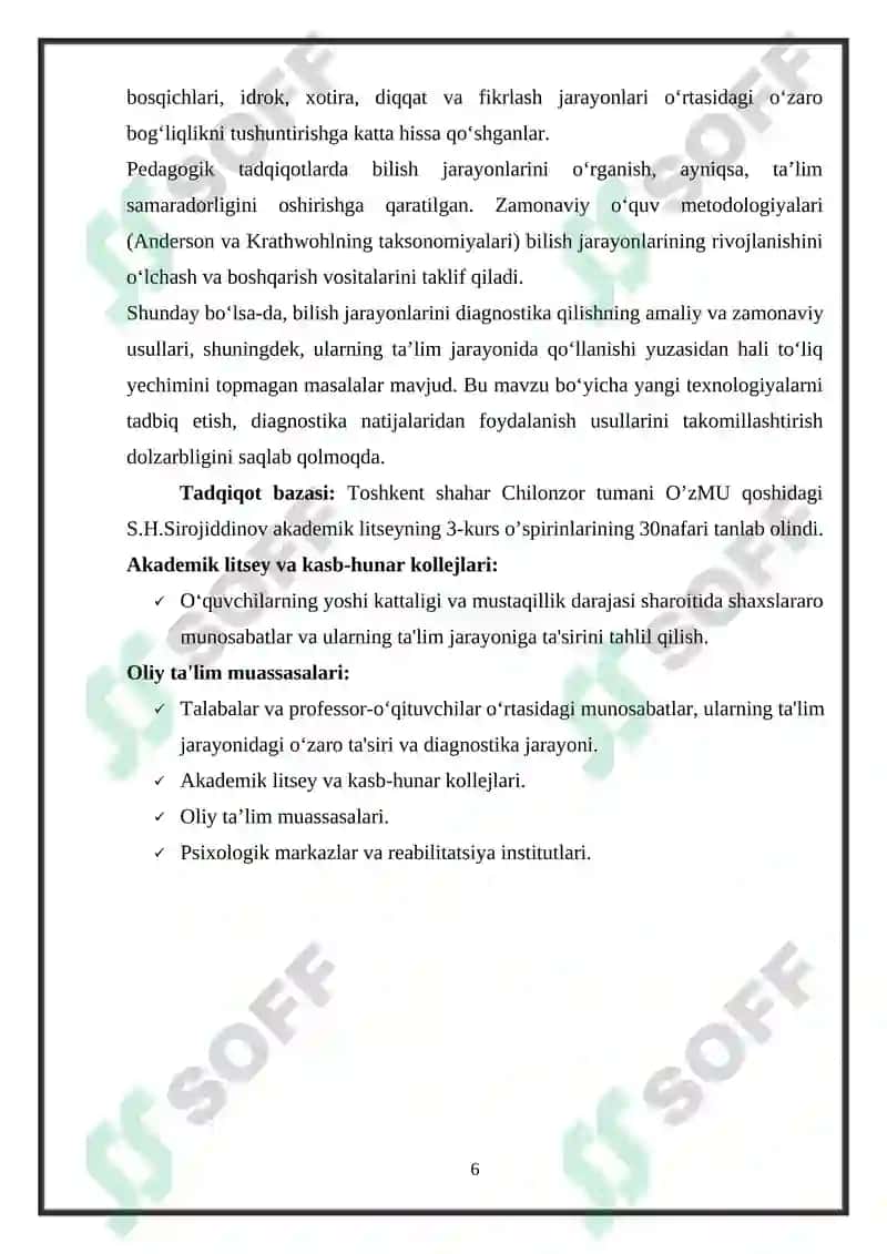 Bilish jarayonlari diagnostikasi 6