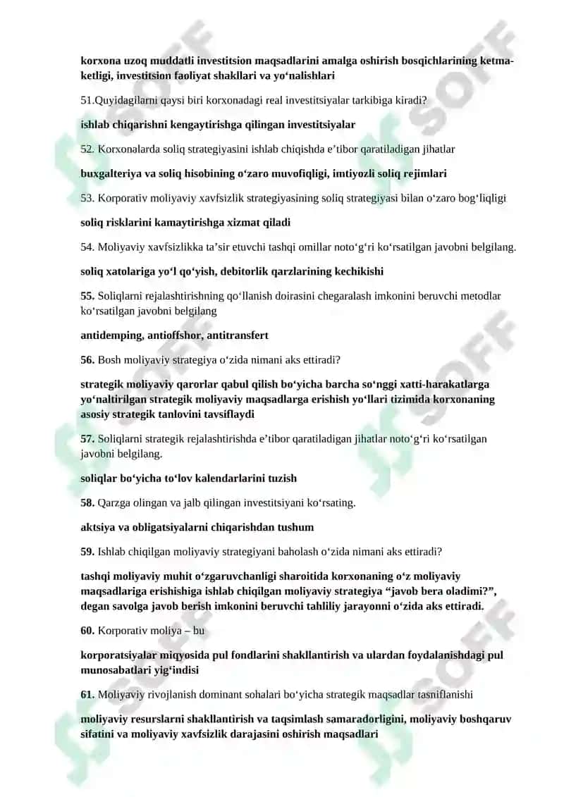 Korporativ moliya fani testlari 6