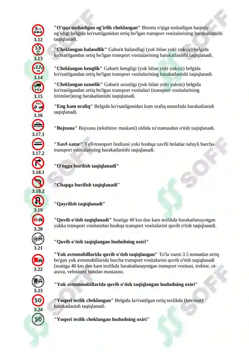 Yo'l Belgilari Yo'l qoidalari 6