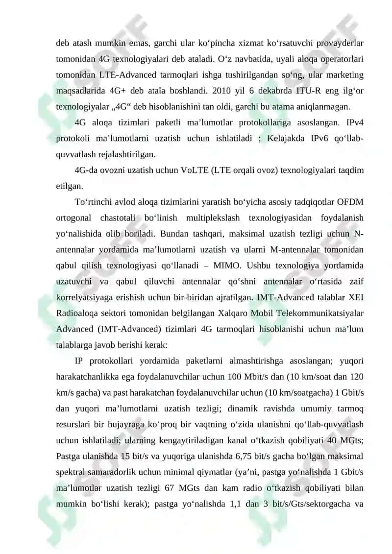 MOBIL TARMOQLAR: 3G, 4G (WIMAX VA LTE) VA 5G TEXNOLOGIYALARI. 6